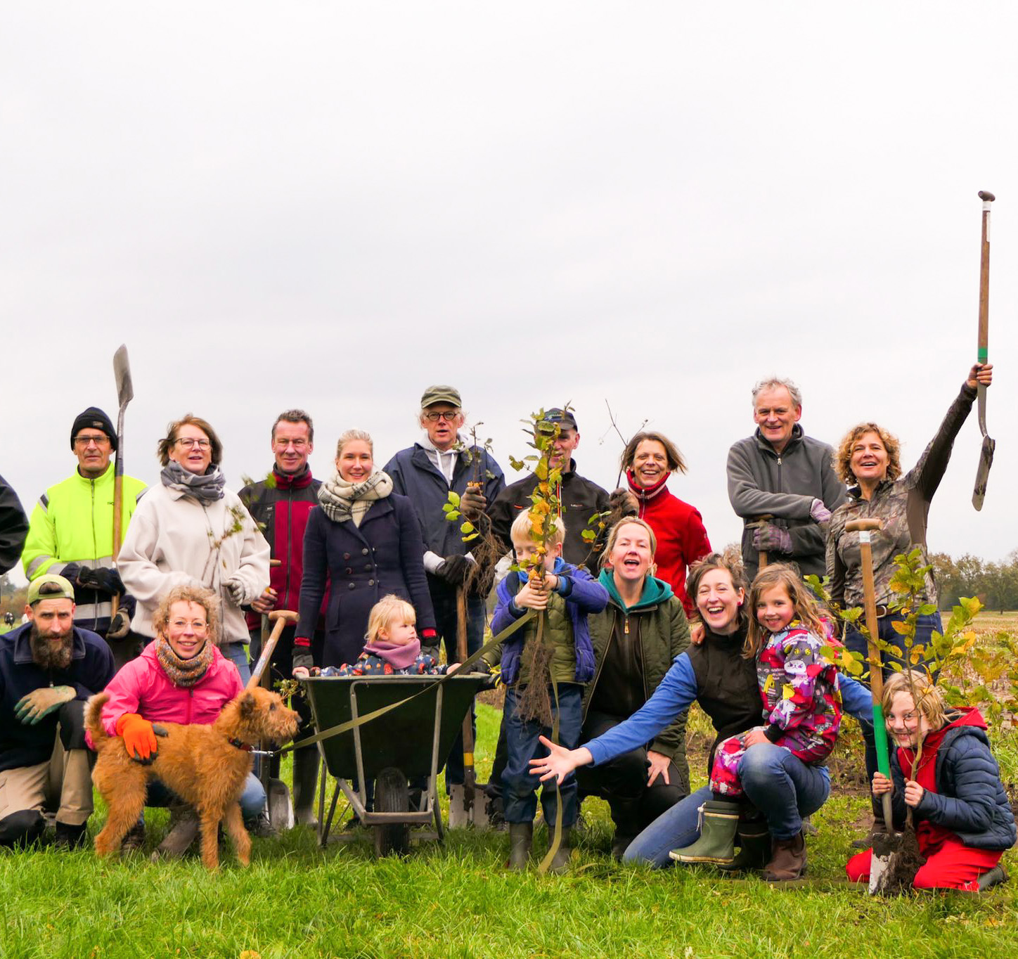 Vrijwilligers planten samen een heg